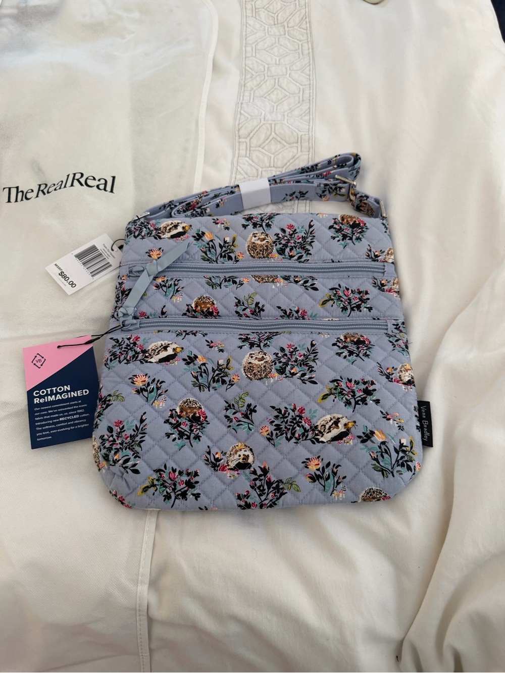 Vera Bradley Soft Blue Quilted Crossbody with Floral & Bird Print